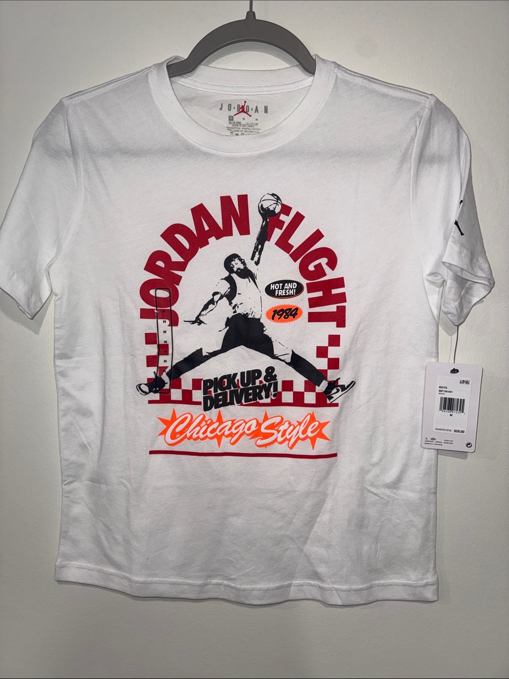 Jordan White Tee with Red and Orange Chicago Graphic
